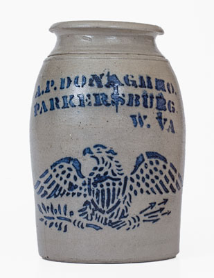 Fine A.P. DONAGHHO / PARKERSBURG, W. VA Stoneware Eagle Canning Jar