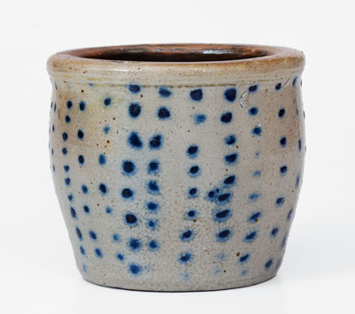 Rare Diminutive Ohio Stoneware Jar w/ Profuse Cobalt Spot Decoration