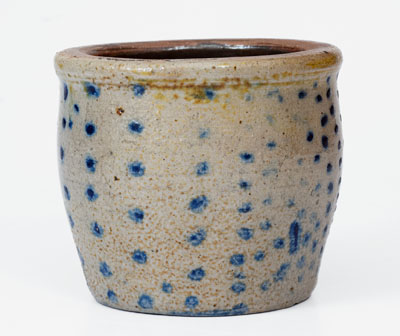 Rare Diminutive Ohio Stoneware Jar w/ Profuse Cobalt Spot Decoration