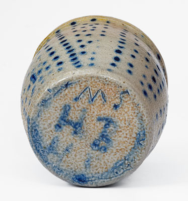 Rare Diminutive Ohio Stoneware Jar w/ Profuse Cobalt Spot Decoration