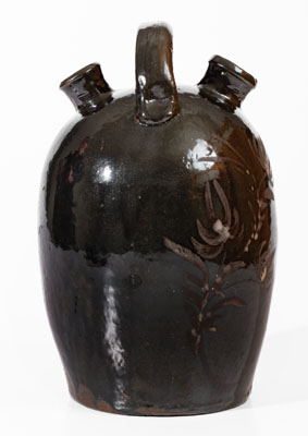 Extremely Rare Albany-Glazed Harvest Jug w/ White-Slip Floral Decoration, attrib. Hissong, Cassville, PA
