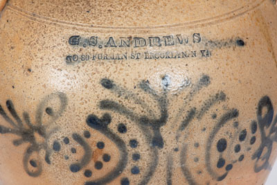 Extremely Rare G.S. ANDREWS / BROOKLYN, NY Ovoid Stoneware Jar w/ Elaborate Decoration