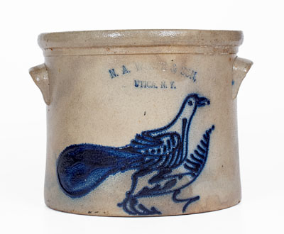 N. A. WHITE & SON / UTICA, NY Stoneware Paddletail Bird Crock