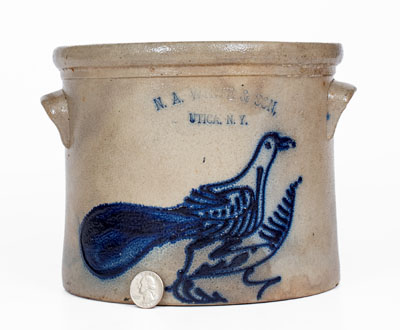 N. A. WHITE & SON / UTICA, NY Stoneware Paddletail Bird Crock