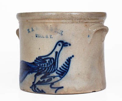 N. A. WHITE & SON / UTICA, NY Stoneware Paddletail Bird Crock