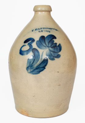 3 Gal. T. HARRINGTON / LYONS Stoneware Jug w/ Floral Decoration