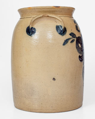 3 Gal. LYONS, New York Stoneware Jar w/ Elaborate Cobalt Floral Decoration