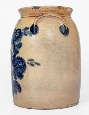 3 Gal. LYONS, New York Stoneware Jar w/ Elaborate Cobalt Floral Decoration
