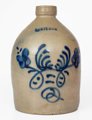 CORTLAND, New York Stoneware Jug w/ Floral Decoration