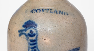 Scarce CORTLAND, New York Stoneware Jug w/ 
