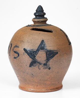 Rare Stoneware Presentation Bank w/ Cobalt Star Decoration, probably Pennsylvania