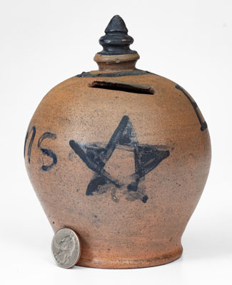 Rare Stoneware Presentation Bank w/ Cobalt Star Decoration, probably Pennsylvania