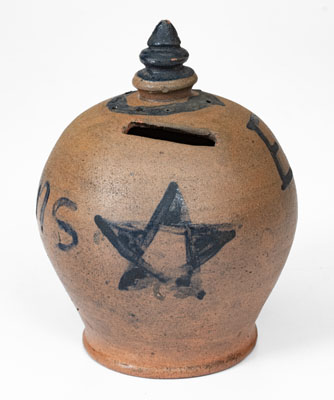 Rare Stoneware Presentation Bank w/ Cobalt Star Decoration, probably Pennsylvania