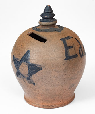 Rare Stoneware Presentation Bank w/ Cobalt Star Decoration, probably Pennsylvania