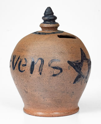Rare Stoneware Presentation Bank w/ Cobalt Star Decoration, probably Pennsylvania
