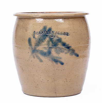 Rare SUGAR VALLEY, Pennsylvania, Stoneware Cream Jar w/ Floral Decoration