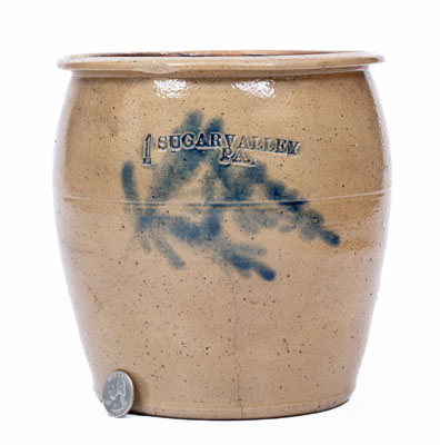 Rare SUGAR VALLEY, Pennsylvania, Stoneware Cream Jar w/ Floral Decoration