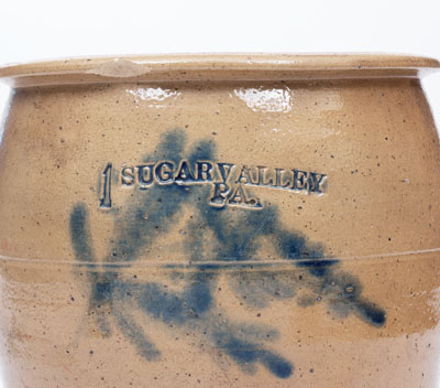 Rare SUGAR VALLEY, Pennsylvania, Stoneware Cream Jar w/ Floral Decoration