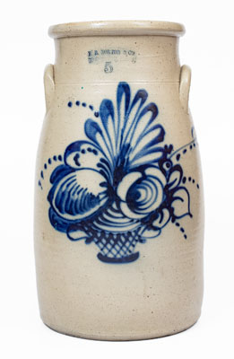 Five-Gallon F.B. NORTON & CO. / WORCESTER MASS Stoneware Churn w/ Cobalt Flower Basket