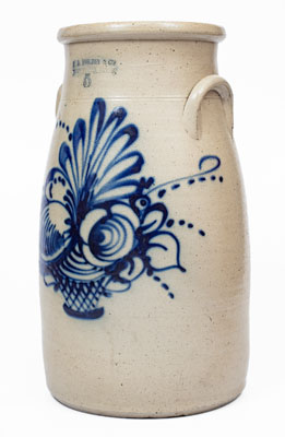 Five-Gallon F.B. NORTON & CO. / WORCESTER MASS Stoneware Churn w/ Cobalt Flower Basket