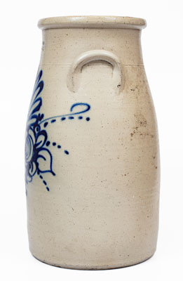 Five-Gallon F.B. NORTON & CO. / WORCESTER MASS Stoneware Churn w/ Cobalt Flower Basket