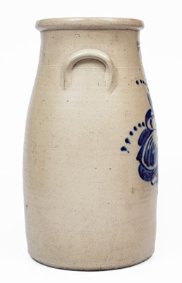Five-Gallon F.B. NORTON & CO. / WORCESTER MASS Stoneware Churn w/ Cobalt Flower Basket