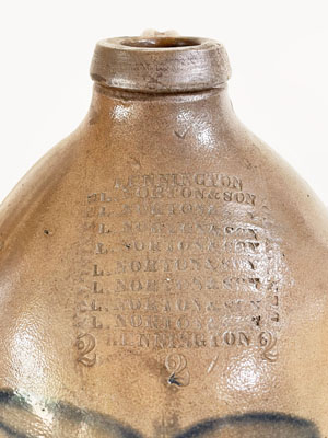 Very Rare Bennington, VT Stoneware Jug w/ Profuse L. NORTON & SON Maker s Marks