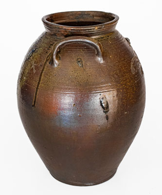 Outstanding Four-Gallon Chester Webster, Randolph Co, NC Stoneware Jar w/ Incised Bird and Dramatic Salt Glaze