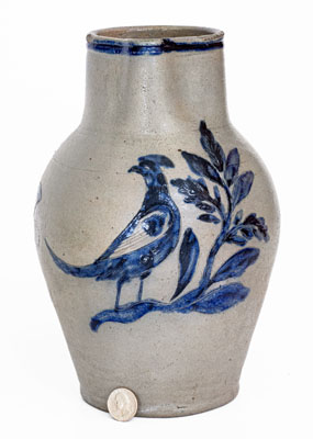 Very Rare and Important Henry Remmey, Baltimore Stoneware Pitcher w/ Elaborate Incised Bird and Floral Designs