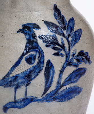 Very Rare and Important Henry Remmey, Baltimore Stoneware Pitcher w/ Elaborate Incised Bird and Floral Designs