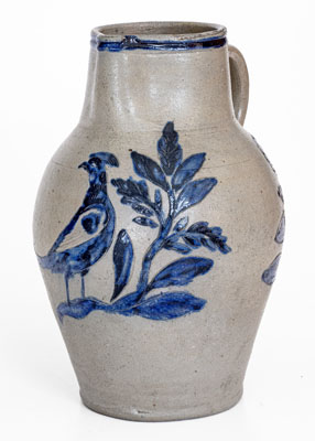 Very Rare and Important Henry Remmey, Baltimore Stoneware Pitcher w/ Elaborate Incised Bird and Floral Designs