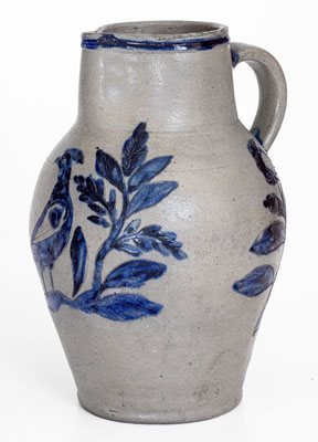 Very Rare and Important Henry Remmey, Baltimore Stoneware Pitcher w/ Elaborate Incised Bird and Floral Designs
