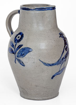Very Rare and Important Henry Remmey, Baltimore Stoneware Pitcher w/ Elaborate Incised Bird and Floral Designs