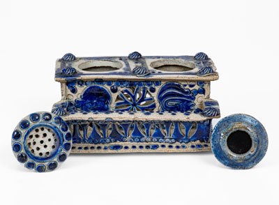 Elaborate German Stoneware Inkstand, 18th or 19th century