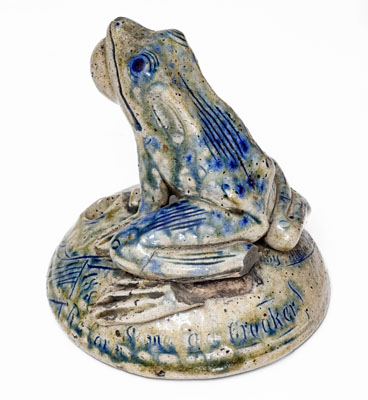 Exceptional Large Anna Pottery Frog-on-Face Inkwell w/ Political Messages, 1884