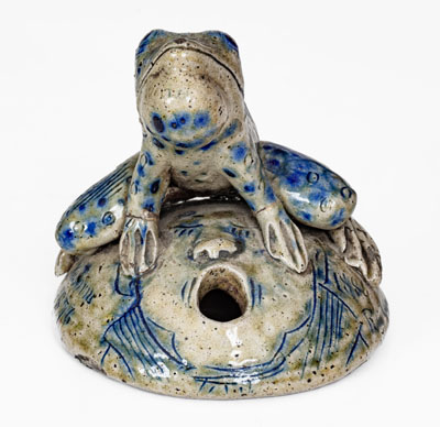 Exceptional Large Anna Pottery Frog-on-Face Inkwell w/ Political Messages, 1884