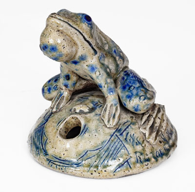 Exceptional Large Anna Pottery Frog-on-Face Inkwell w/ Political Messages, 1884