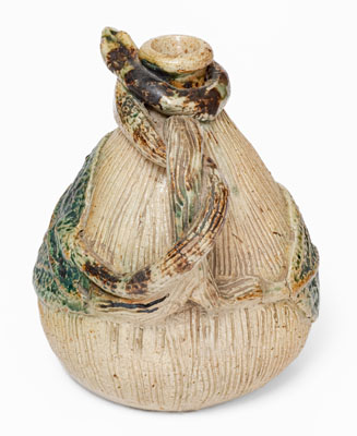Very Rare Temperance / Snake Jug, Jacob Bachley, Anna or Texarkana Pottery, c1880