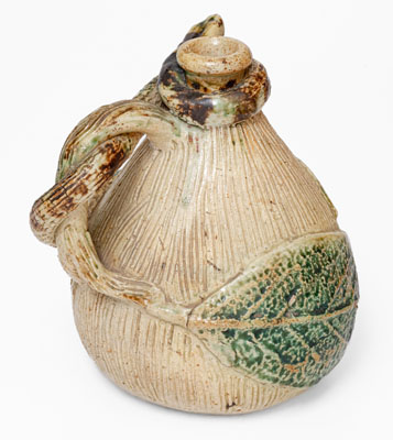 Very Rare Temperance / Snake Jug, Jacob Bachley, Anna or Texarkana Pottery, c1880