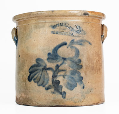 2 Gal. M. & T. MILLER / NEWPORT, PA Stoneware Crock w/ Floral Decoration