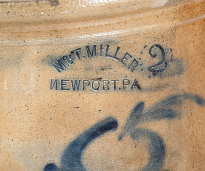 2 Gal. M. & T. MILLER / NEWPORT, PA Stoneware Crock w/ Floral Decoration