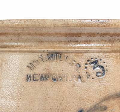3 Gal. M. & T. MILLER / NEWPORT, PA Stoneware Jar w/ Floral Decoration