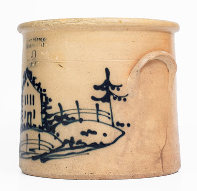 Rare J. & E. NORTON / BENNINGTON, VT Stoneware Crock w/ Cobalt House Scene