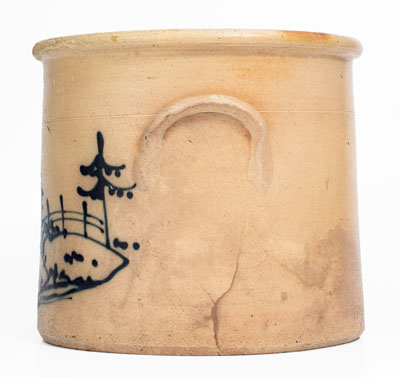 Rare J. & E. NORTON / BENNINGTON, VT Stoneware Crock w/ Cobalt House Scene