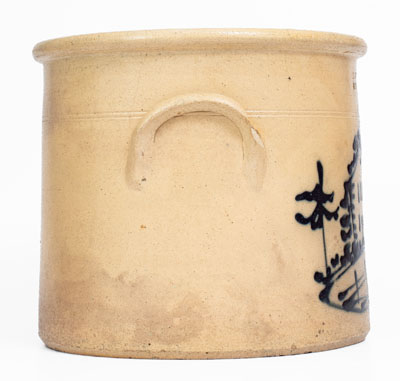 Rare J. & E. NORTON / BENNINGTON, VT Stoneware Crock w/ Cobalt House Scene