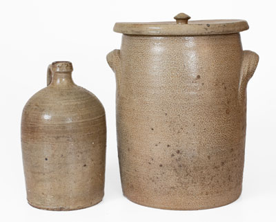 Lot of Two: J.D. CRAVEN Stoneware Lidded Crock and Jug, Randolph / Moore County, North Carolina