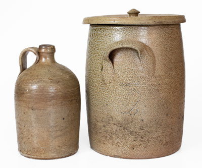 Lot of Two: J.D. CRAVEN Stoneware Lidded Crock and Jug, Randolph / Moore County, North Carolina