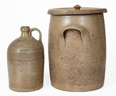 Lot of Two: J.D. CRAVEN Stoneware Lidded Crock and Jug, Randolph / Moore County, North Carolina