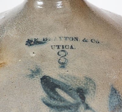 3 Gal. J. F. BRAYTON & CO. / UTICA, New York Stoneware Jug