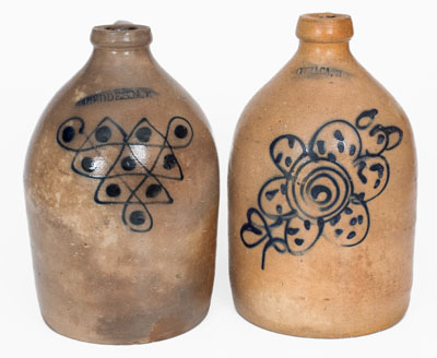 Lot of Two: New York State Stoneware Jugs w/ Unusual Decoration